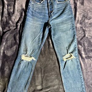 Abercrombie & Fitch Blue Distressed Ultra High Rise Mom Jeans